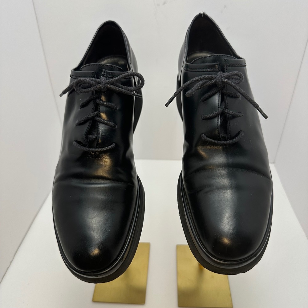 Sergio Rossi Black Leather‎ Platform Oxfords Lace Up Shoes Italy Size 38.5